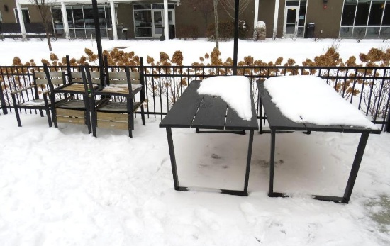 Steel & Wood Outdoor Furniture (3) 4-Top Tables & (10) Chairs