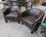 Pair of Vinyl Barrel Chairs