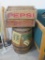 (2) Antique Pepsi Boxes & Stickered Whiskey Barrel