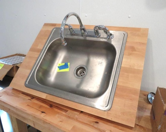 SS Hand Washing Sink on Butcher Block Counter
