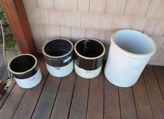 (4) Asst. Vintage Blue Crown Crocks