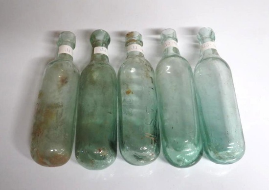 (5) Antique Glass Torpedo Bottles
