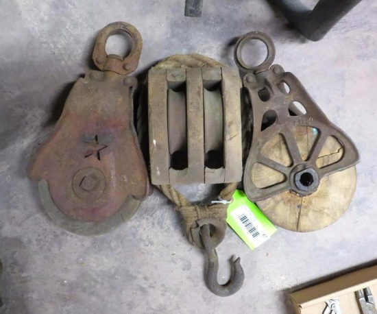 (3) Antique Wooden Rope Pulleys