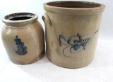(2) Blue Decorated Stoneware Crocks