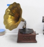 Antique Phonograph with Brass Horn