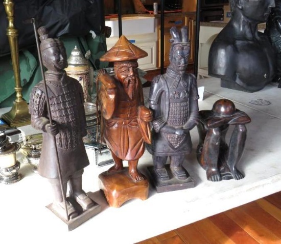 (4) Hand Carved Wooden Sculptures