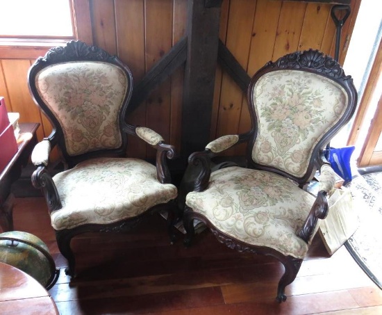 (2) Vintage Upholstered Victorian Style Chairs