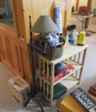 Wood Bookshelf, Spool Lamp, Etc.