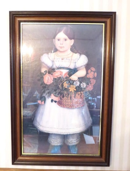 Framed Print of Young Girl w/Flower Basket