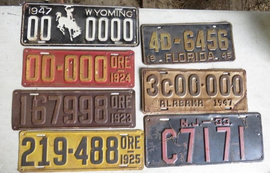 (7) Antique License Plates