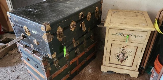 (2) Steamer Trunks & Country 1-Drawer Stand