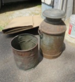 Steel Milk Jug & Copper Round Wash Pail