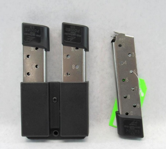 (3) Chip McCormick Stainless Steel 10 Round 1911 Magazines & Pouch