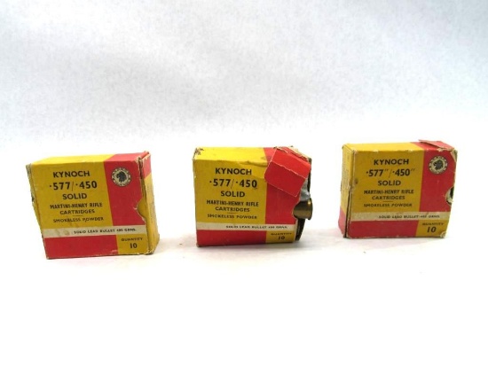 (3) Boxes of Kynoch .577/.450 Martini-Henry Cartridges