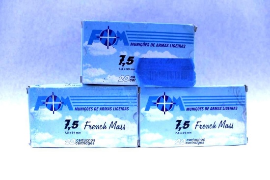 (3) Boxes of FOM 7.5x54mm Cartridges
