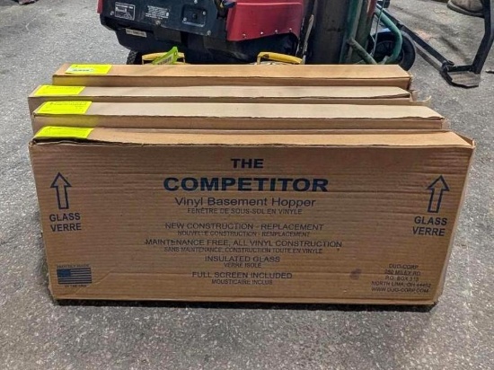 (4) Competitor Vinyl Basement Hopper Windows