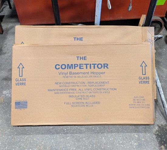 (2) Competitor Vinyl Basement Hopper Windows
