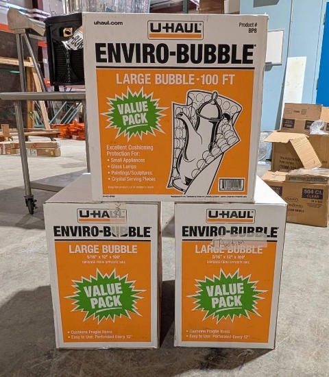 (3) Rolls of U-Haul Enviro-Bubble Large Bubble Wrap