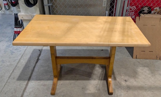Solid Butcher Block Top Trestle Base Table