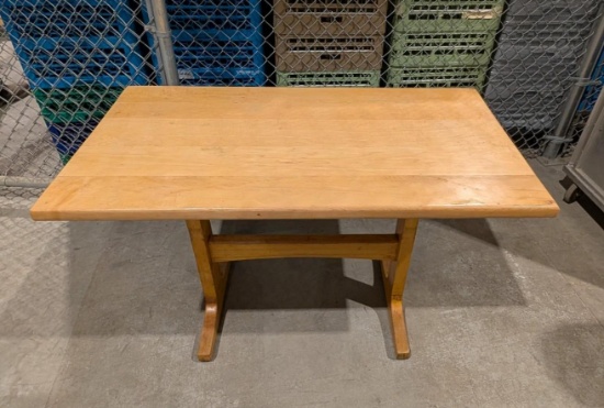 Solid Butcher Block Top Trestle Base Table