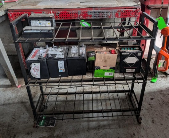 Small Tractor/Mower Batteries w/ 3-Tier Metal Rack