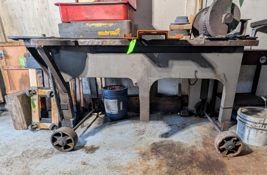 Rolling Metal Topped Wood Workbench