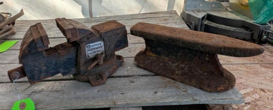 Alltrade Ironman 4" Bench Vise & Railroad Track Shop Made Anvil