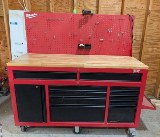 Milwaukee 11-Drawer, 1-Door Work Bench w/ Pegboard Back
