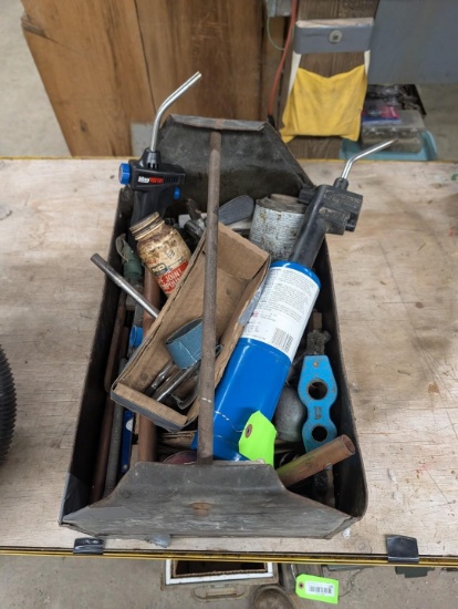Shopmade Steel Tote w/ Assorted Plumbing Supplies