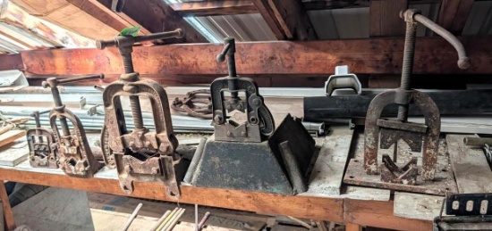 (5) Vintage Bench Mount Pipe Vises