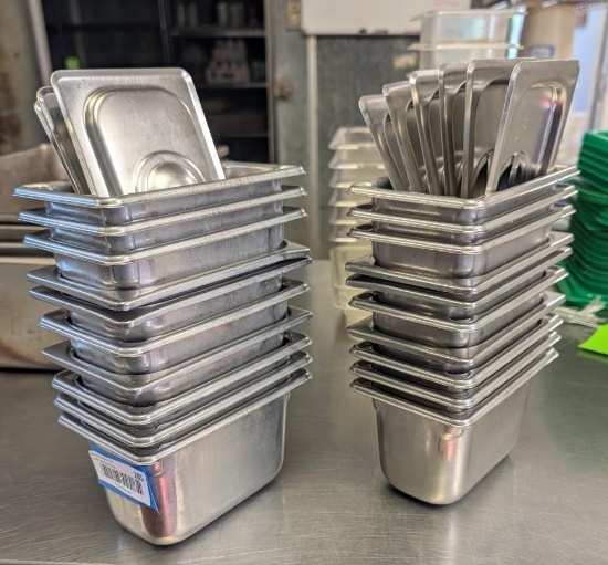 (20) 1/9 x 4" Stainless Steel Insets w/ (9) Lids