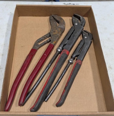 (2) Snap-On Adjustable Wrenches & Blue-Point Channel Lock