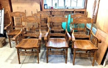 (8) Oak Press Back Chairs