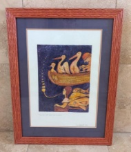 Kim Tester, Whimsical Pressed Block "Vacation-Her Dream Trip to Heaven" Framed Artwork