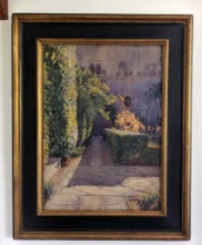 George Walter Dosin Framed Watercolor Vibrant Garden Sense