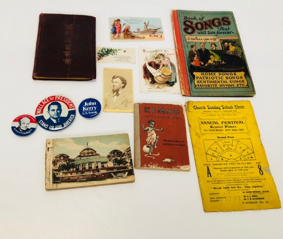 COLLECTION OF ITEMS - Political Buttons - Postcards - Booklets