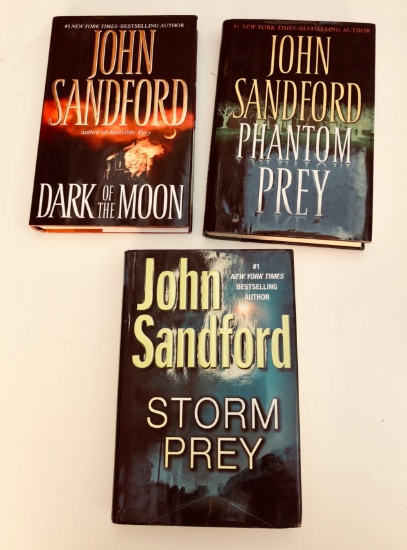 Three SIGNED First Editions by JOHN SANDFORD - Storm Prey - Phantom Prey - Dark of the Moon