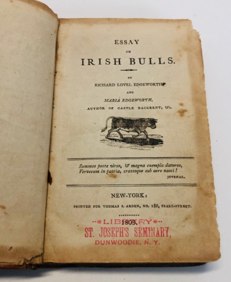 RAREST Essay on IRISH BULLS by Richard Lovell Edgeworth (1803)