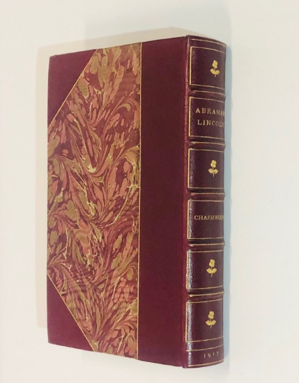 ABRAHAM LINCOLN by Lord Charnwood (1917) with LEATHER CUSTOM BINDING - VERY NICE