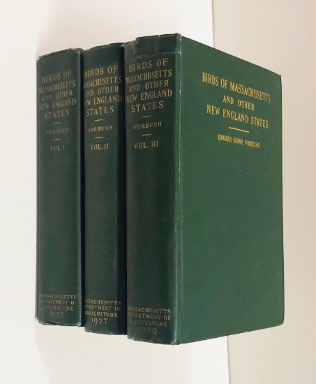 Birds of Massachusetts and Other New England States by Forbush (1927)  THREE VOLUME SET