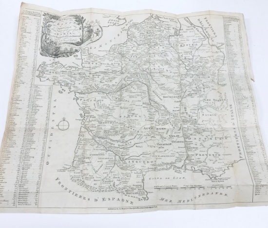 EARLY 1787 Map of FRANCE 16' x 18' by Richard Bennett