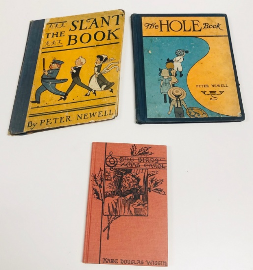 RAREST Antiquarian Children's Books - HOLE BOOK - SLANT BOOK by Peter Newell - CHILD SHOOTS GUN!
