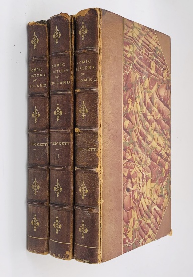 RARE The Comic History of England & Rome (1848) with 30 COLORED ILLUSTRATIONS Three Volumes