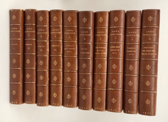 TEN VOLUMES Alfred Lord Tennyson (1899) with DECORATIVE LEATHER BINDINGS