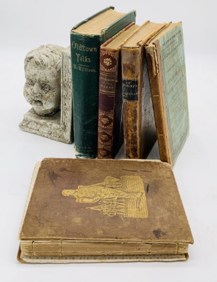 ANTIQUARIAN BOOK LOT including Louisa May Alcott (1869) Schoolbook (1845) Lafayette & More