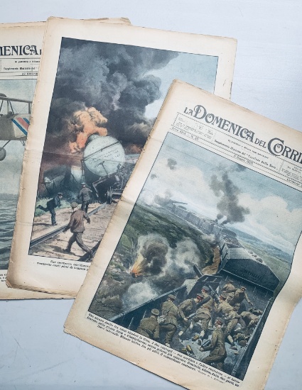 Collection of 1927 Italian Newspapers with COLOR ILLUSTRATED FRONT & BACK PAGES