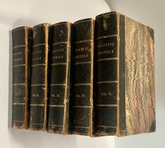 Five LARGE VOLUMES of Atlantic Monthly Magazine 1859-1865 through CIVIL WAR