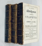Three Volumes of Exact Abridgment of Statutes in Force and Use from MAGNA CHARTA (1725)