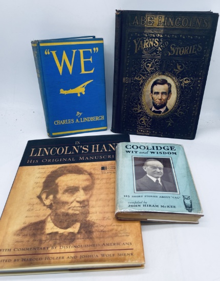 HISTORY BOOK LOT Including WE by Charles Lindbergh (1925) and Lincoln's Yarns and Stories (1901)