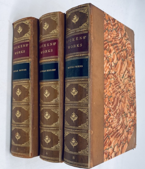 Three CHARLES DICKENS BOOKS (c.1900) with Decorative Bindings